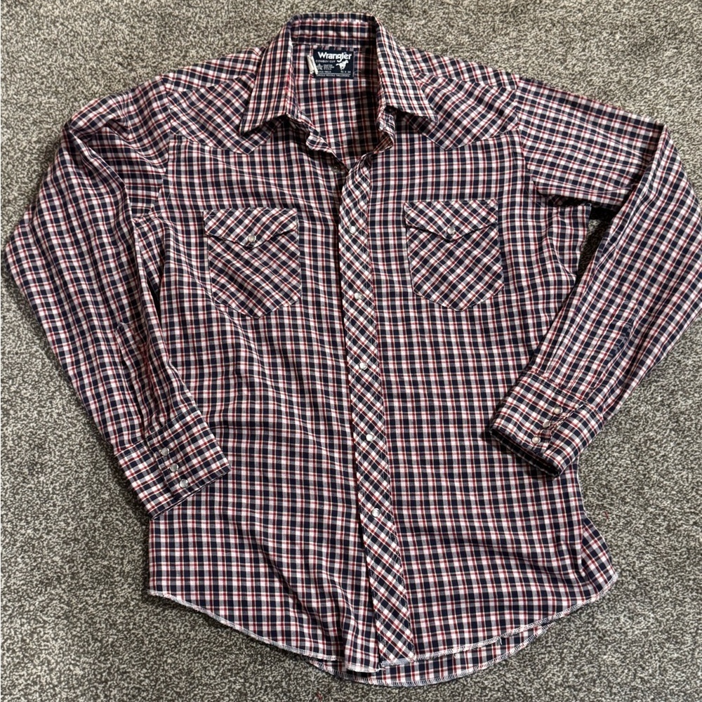 Wrangler Western Shirt Vintage Cowboy Cut Button Up Snap Shirt Size 16 | 34